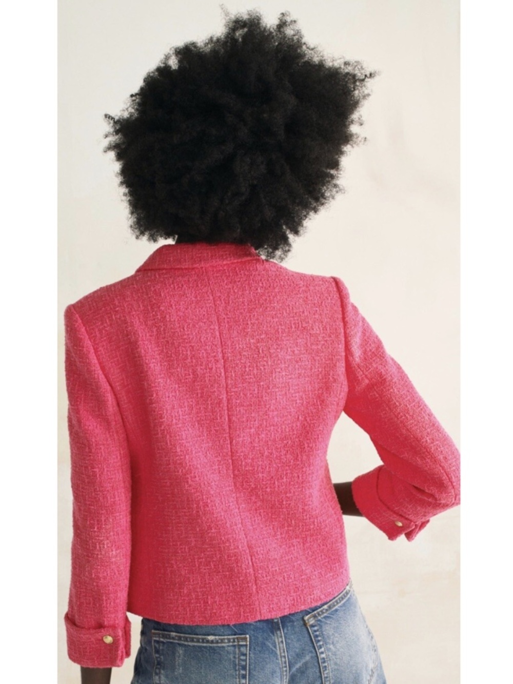 NWT Zara Bright Pink Tweed Blazer with Gold Buttons Small - Picture 3 of 12
